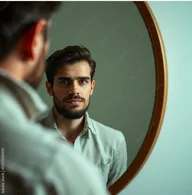 Homme regardant dans un miroir